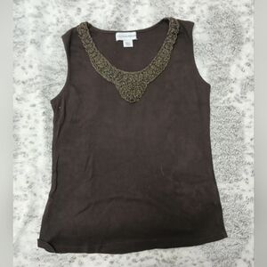 Sag Harbor Brown Tank Top with Embellished Neckline
